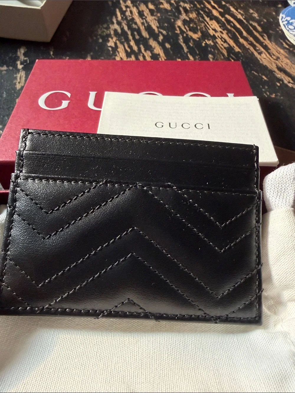 New Gucci Black GG Marmont Card Case - Black Leather authentic